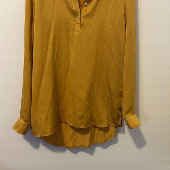 Anthropologie Dolan Left Coast Mustard Yellow Hi Lo Top Blouse Shirt Fall Small - Picture 2 of 10